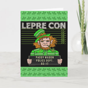 Tarjeta Gracioso Leprechaun Leprecon Mugshot