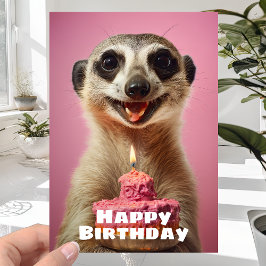 Tarjeta Gracioso Meerkat con pastel de velas - Feliz cumpl