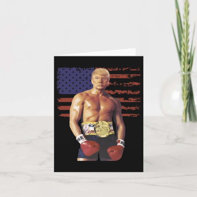Tarjeta Gracioso meme de boxeo en Trump con rock en boxead (Anverso)