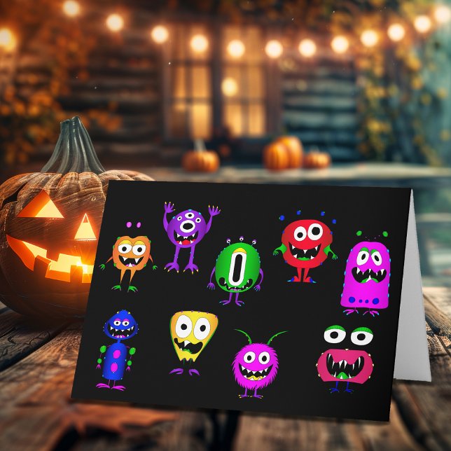 Tarjeta Gracioso, monstruos, Halloween (Hey, check out this most awesome Halloween card with some very cool cartoon monsters!)