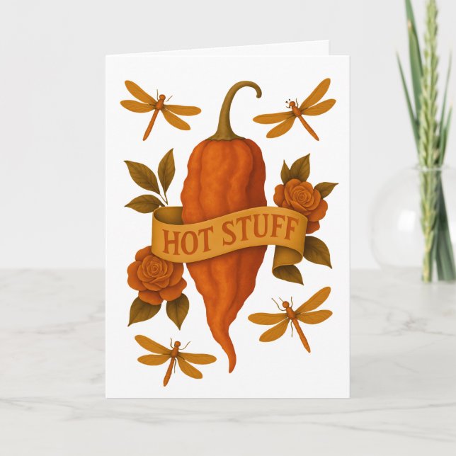 Tarjeta Gracioso morrón caliente - Rosa estilo tatuaje (Anverso)