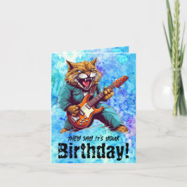 Tarjeta Gracioso músico de cumpleaños de gato doblado tarj