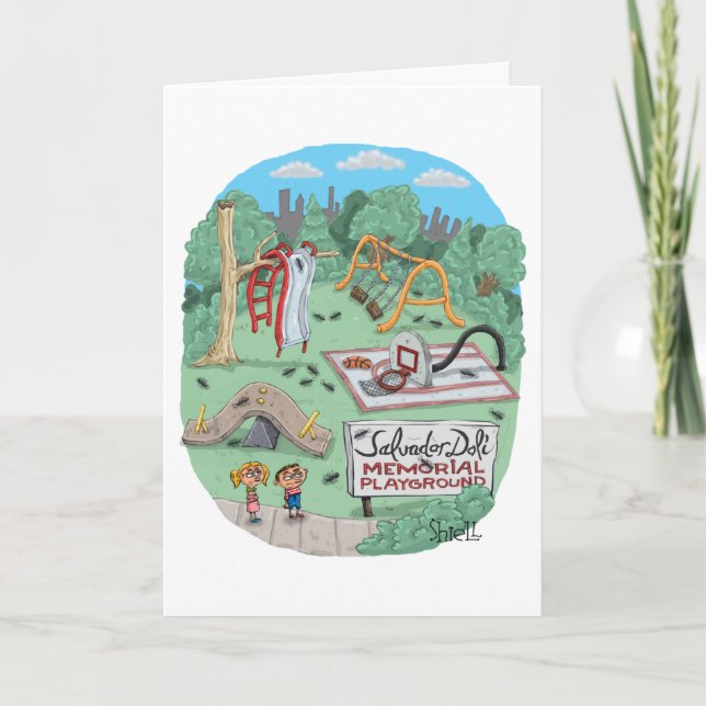 Tarjeta Gracioso parque infantil Salvador Dalí. (Anverso)