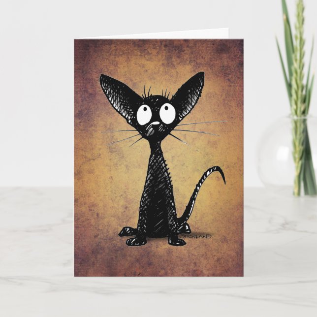 Tarjeta Gracioso Pequeño Arte De Gato Oriental Negro (Anverso)