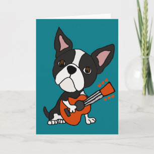 Tarjeta Gracioso Perro Terrier de Boston Tocando Arte De G