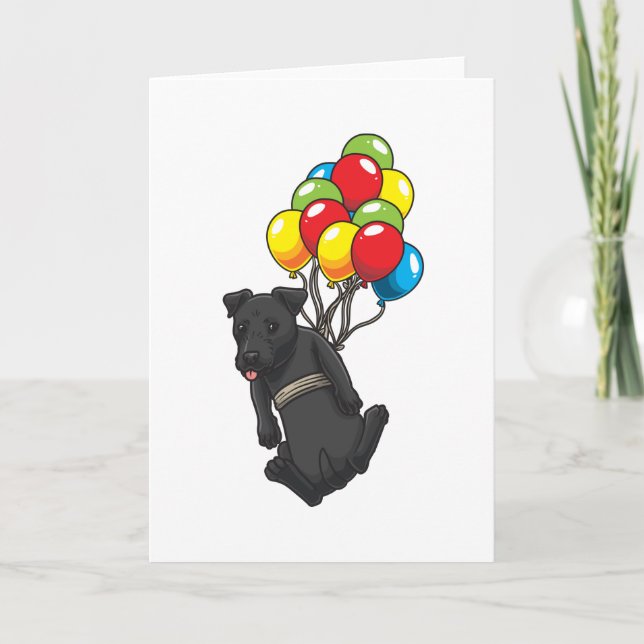 Tarjeta Gracioso Perro Terrier Patterdale Con Globos (Anverso)