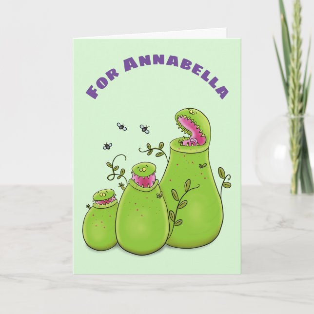Tarjeta Gracioso personalizado de plantas carnívoras verde (Anverso)