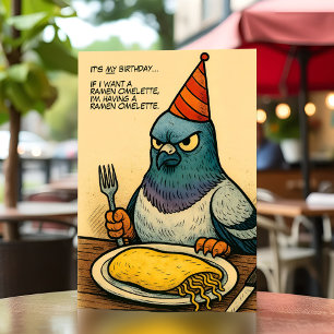 Tarjeta Gracioso pichón Birthday Bird Ramen Omelet Humor