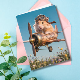 Tarjeta Gracioso piloto de Hamster de Cumpleaños y Aviador