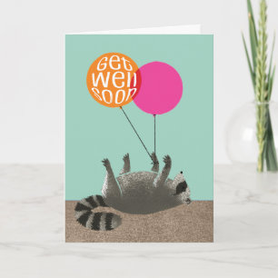 Tarjeta Gracioso, Ponte Bien Pronto Raccoon Balloons