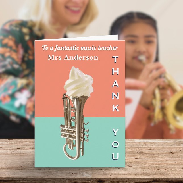 Tarjeta Gracioso profesor de latón Ice Cream Cornet Gracia (A funny 'Thank You' card for a music teacher, with ice cream cornet picture)