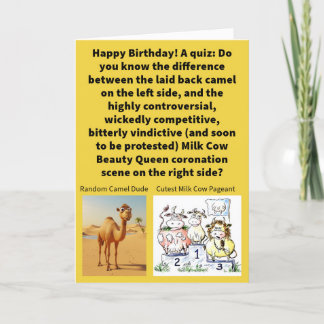 Tarjeta Gracioso Pun Dromedary vs Dairy Drama Feliz cumple