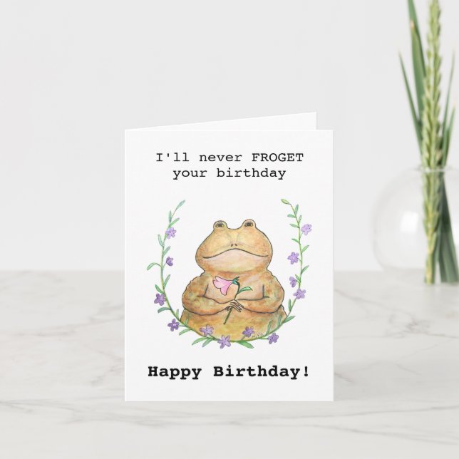 Tarjeta Gracioso Pun Frog Nunca olvidaré tu cumpleaños (Anverso)
