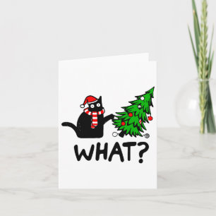 Tarjeta Gracioso Regalo de Gato Negro Que Presiona El Árbo