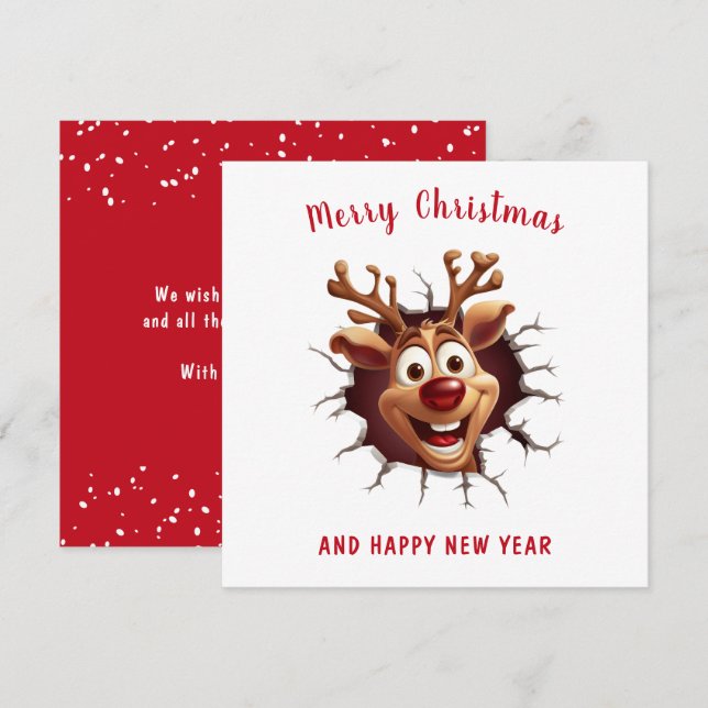 Tarjeta Gracioso reno de Rudolph cruzando a los Navidades (Anverso / Reverso)