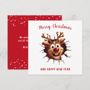 Tarjeta Gracioso reno de Rudolph cruzando a los Navidades