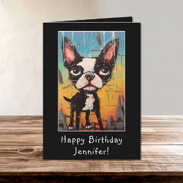 Tarjeta Gracioso resumen Boston Terrier Feliz Nacimiento