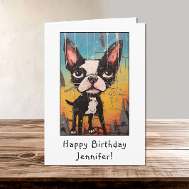 Tarjeta Gracioso resumen Boston Terrier Feliz Nacimiento