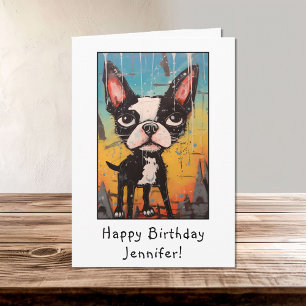 Tarjeta Gracioso resumen Boston Terrier Feliz Nacimiento