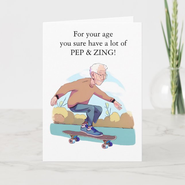 Tarjeta Gracioso retiro con patineta masculina de más edad (Anverso)