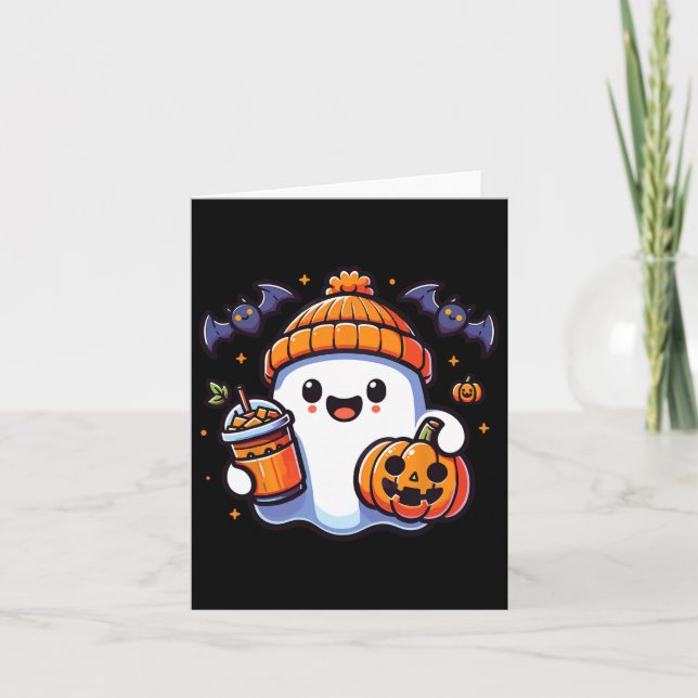 Tarjeta Gracioso retro lindo Halloween Ghost Bmpkin Ghost  (Anverso)