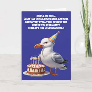 Tarjeta Gracioso Riddle de Cumpleaños de Gaviota - Pastel