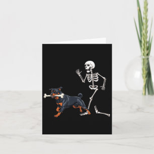 Tarjeta Gracioso Rottweiler Y Skeleton De Halloween
