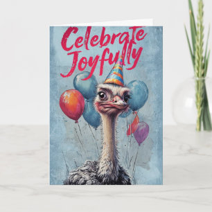 Tarjeta Gracioso saludo de cumpleaños de avestruz con glob