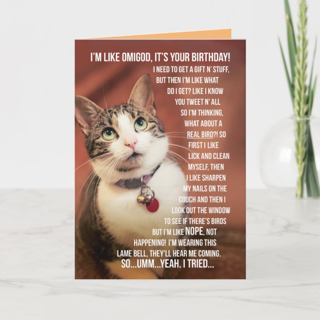 Tarjeta Gracioso Saludo De Cumpleaños De Un Gato A Un Adol (Anverso)