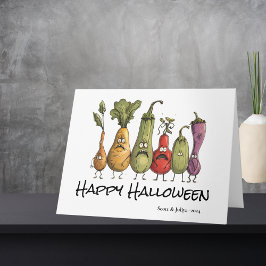 Tarjeta Gracioso saludo de Halloween con verduras asustada