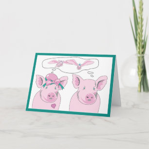 Tarjeta Gracioso saludo en el cielo de la pareja de cerdo
