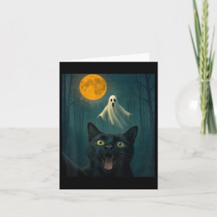 Tarjeta Gracioso Selfie De Gato Con Fantasma Día De Hallow