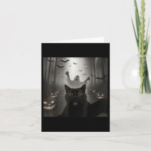 Tarjeta Gracioso Selfie De Gato Con Ghost Spooky Halloween