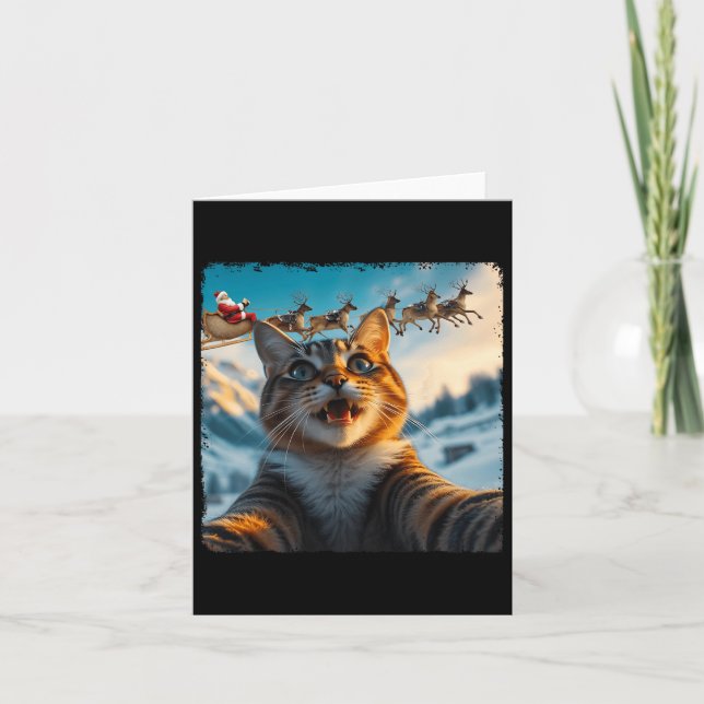 Tarjeta Gracioso Selfie De Gato Con Navidades De Santa Sle (Anverso)