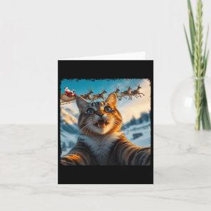 Tarjeta Gracioso Selfie De Gato Con Navidades De Santa Sle
