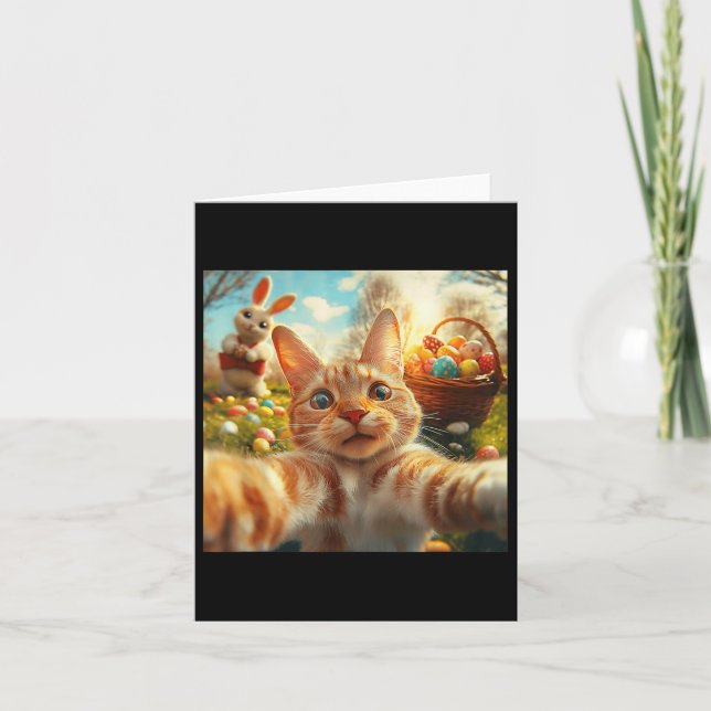 Tarjeta Gracioso Selfie De Gato De Pascua Con Adultos Cone (Anverso)