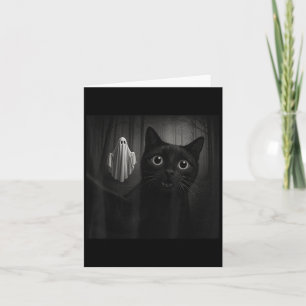 Tarjeta Gracioso Selfie De Gato Negro De Halloween Con Gho