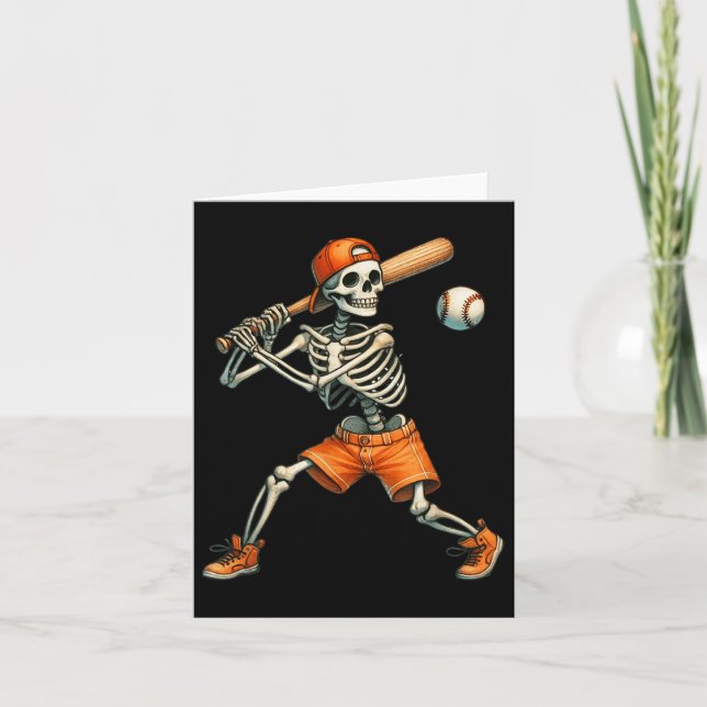 Tarjeta Gracioso Skeleton Bateando Béisbol Halloween Boys  (Anverso)