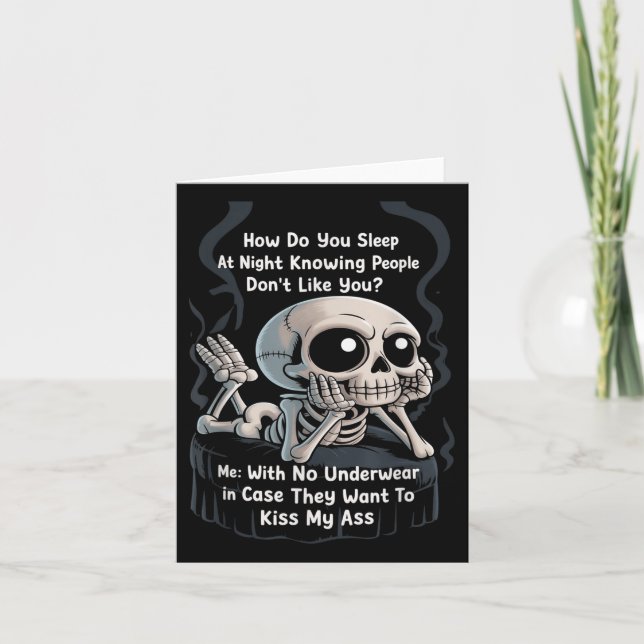 Tarjeta Gracioso Skeleton Cómo Dormir En Ropa Interior De  (Anverso)