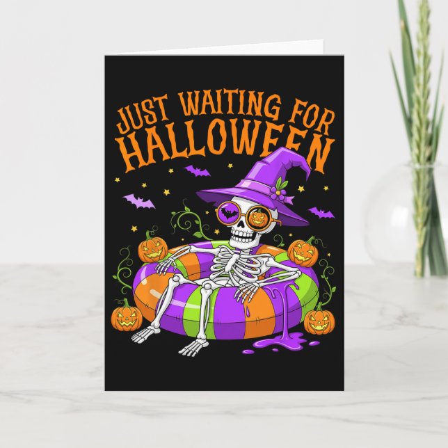 Tarjeta Gracioso Skeleton Float Solo Esperando Halloween M (Anverso)
