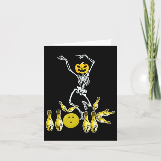 Tarjeta Gracioso Skeleton Halloween Boween Shirt Bowler Re (Anverso)