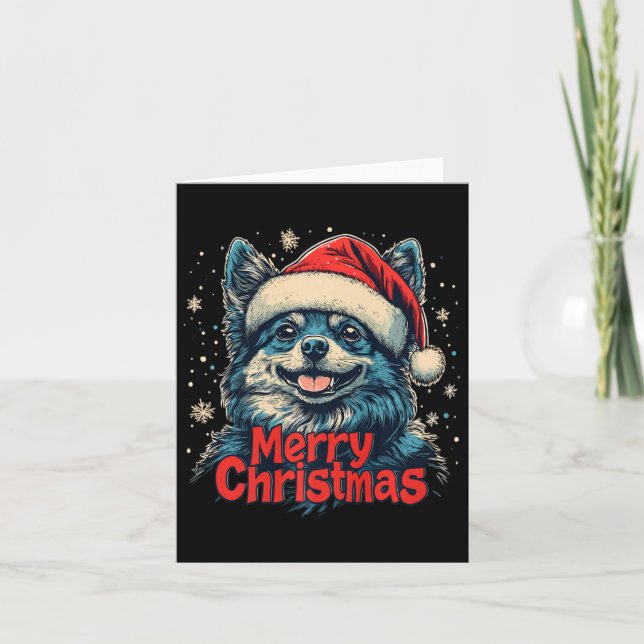 Tarjeta Gracioso Spitz Santa Hat Feliz Navidad Perro Amor  (Anverso)
