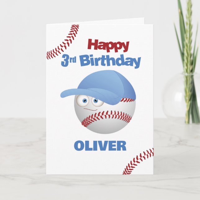 Tarjeta Gracioso tema del béisbol de cumpleaños 3 (Anverso)