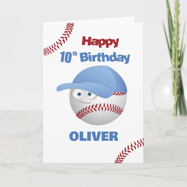 Tarjeta Gracioso tema del béisbol de cumpleaños número 10 (Anverso)