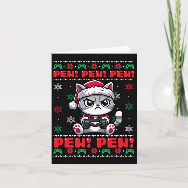 Tarjeta Gracioso videojuego Cat Gamer Pew Navidades a niño (Anverso)