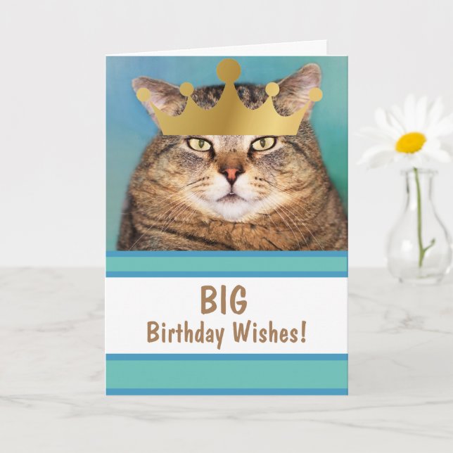 Tarjeta Graciosos deseos de cumpleaños grandes para un gat (Planta pequeña)