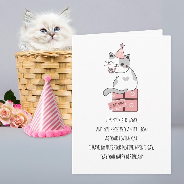 Tarjeta Graciosos Gatos Amor Cajas Nombre Personalizado Cu (Cute Birthday card from the cat or for cat lovers!)