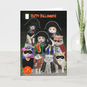 Tarjeta Graciosos gatos merodeando en Halloween