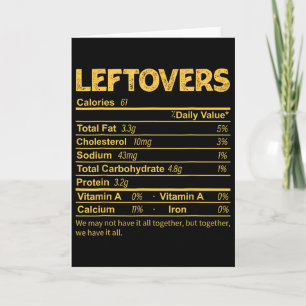 Tarjeta Graciosos laeftovers Nutrición Hechos Día de Acció
