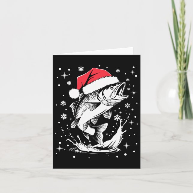 Tarjeta Graciosos Navidades de pescado de Santa Hat (Anverso)
